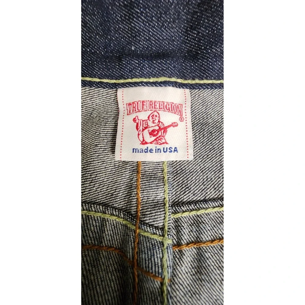True Religion Joey Jeans Mens 38x35 Made in USA Dragon Embroidered Flare Raw Y2K